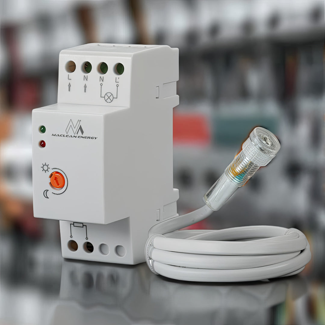 Súmrakový spínač Maclean, na DIN lištu, s externou sondou, 220-240V/AC, 50Hz, 20A, MCE83