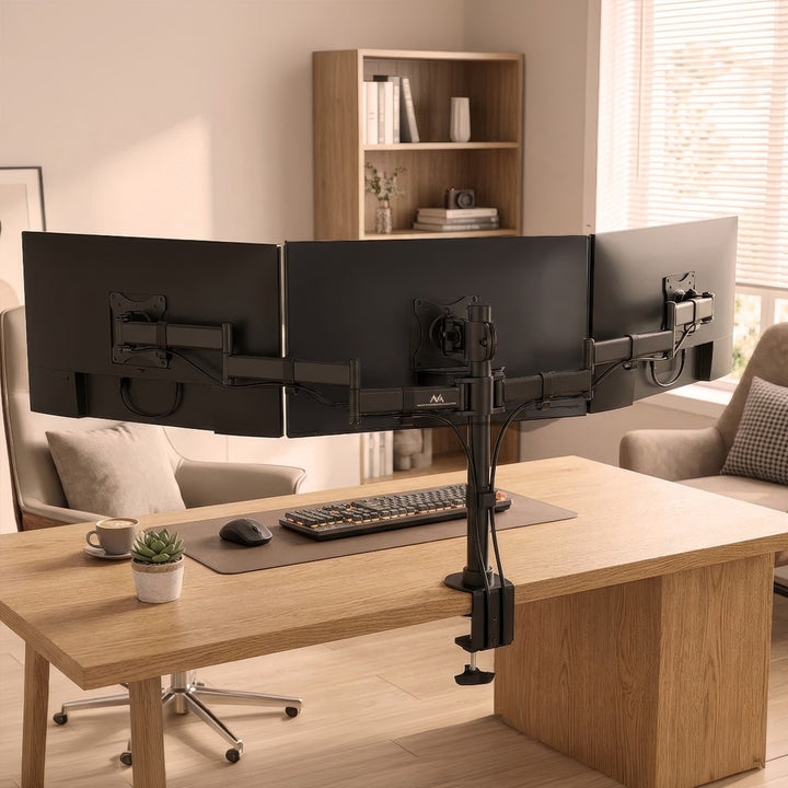 Stolný držiak Maclean pre 3 LCD monitory, dvojité rameno, VESA 75x75 a 100x100, 13"-27", 8 kg, MC-691