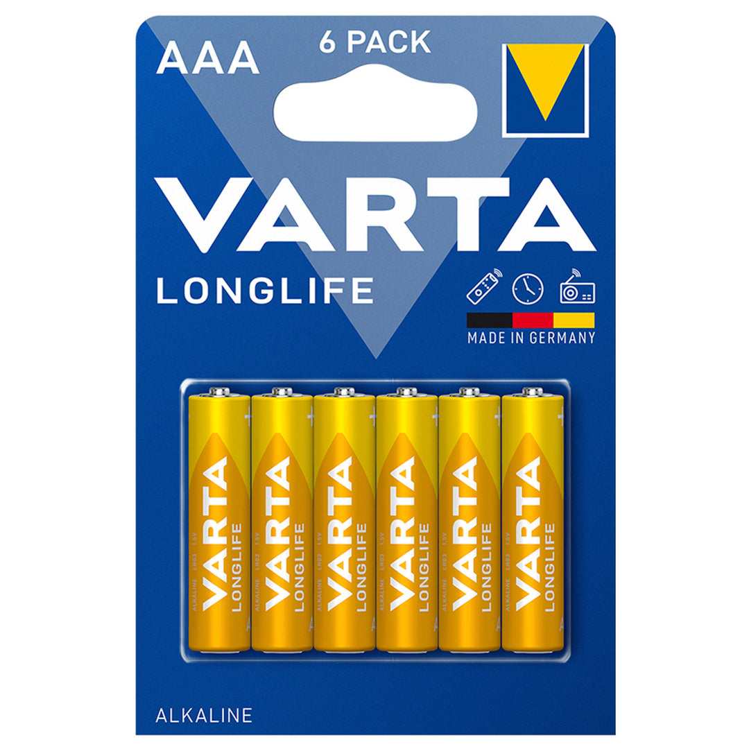 6x alkalická batéria R-03 LR03 AAA 1,5 V Longlife Varta