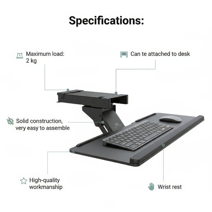 Držiak klávesnice Maclean, max. 2 kg, čierny, MC-757