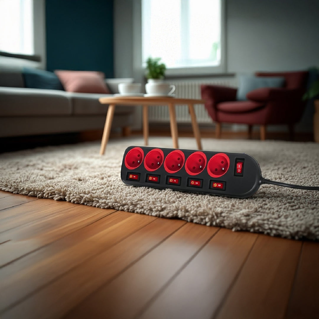 Napájacia lišta Maclean, predlžovací kábel s 5 zásuvkami, s prepínačmi, 250 VAC/10A, 1,5 m, MCE204