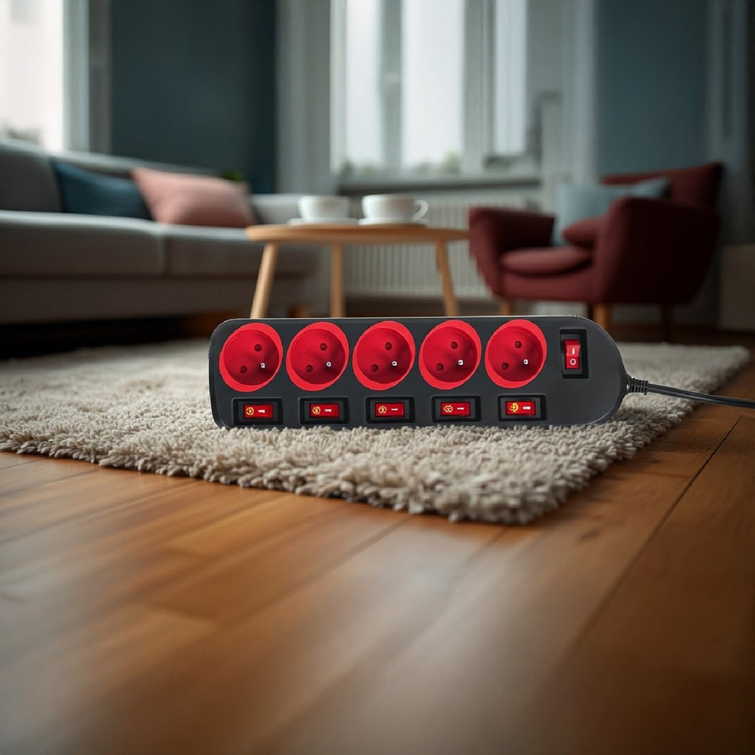 Napájacia lišta Maclean, predlžovací kábel s 5 zásuvkami, s prepínačmi, 250 VAC/10A, 1,5 m, MCE204