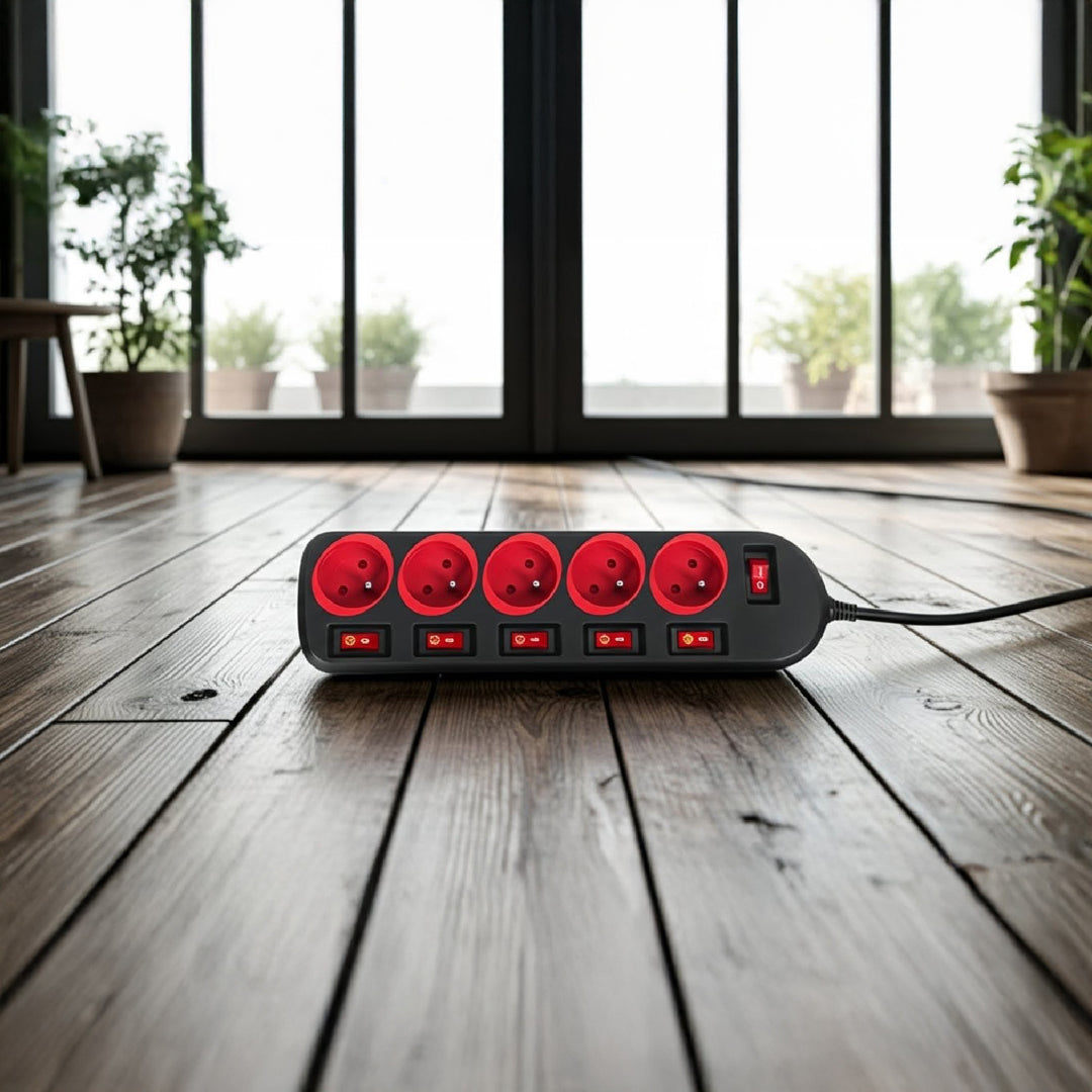 Napájacia lišta Maclean, predlžovací kábel s 5 zásuvkami, s prepínačmi, 250 VAC/10A, 1,5 m, MCE204