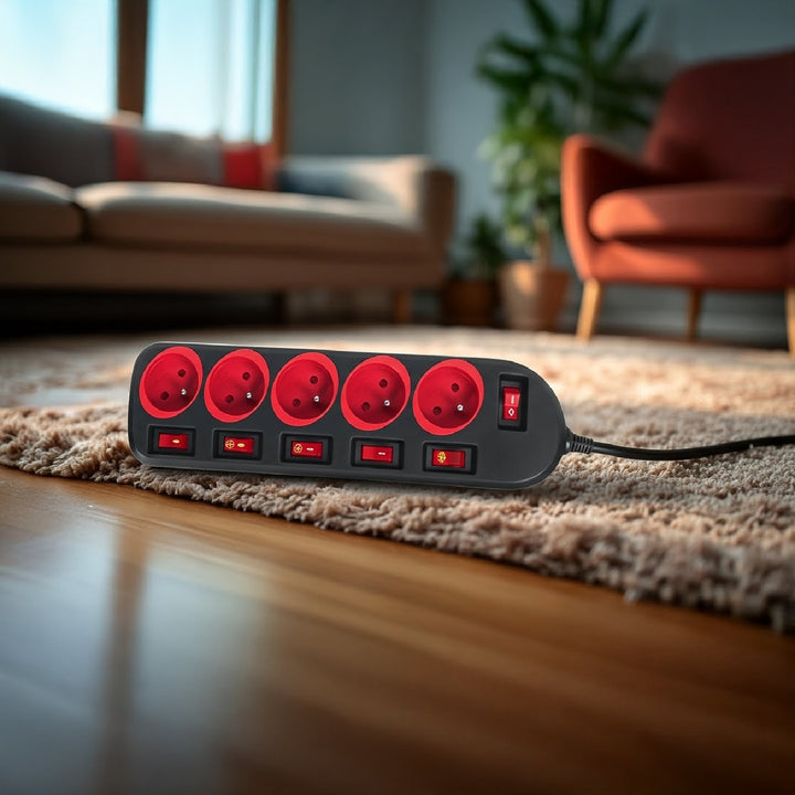 Napájacia lišta Maclean, predlžovací kábel s 5 zásuvkami, s prepínačmi, 250 VAC/10A, 1,5 m, MCE204