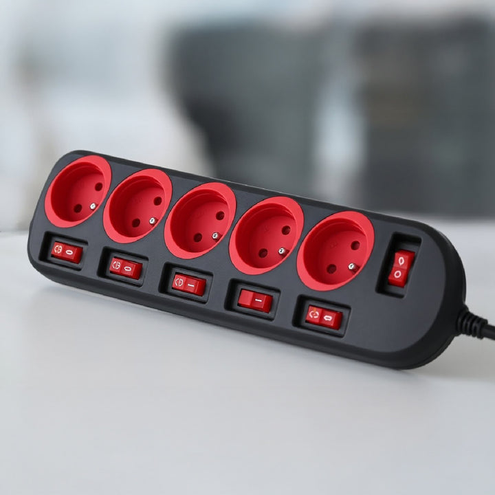 Napájacia lišta Maclean, predlžovací kábel s 5 zásuvkami, s prepínačmi, 250 VAC/10A, 1,5 m, MCE204