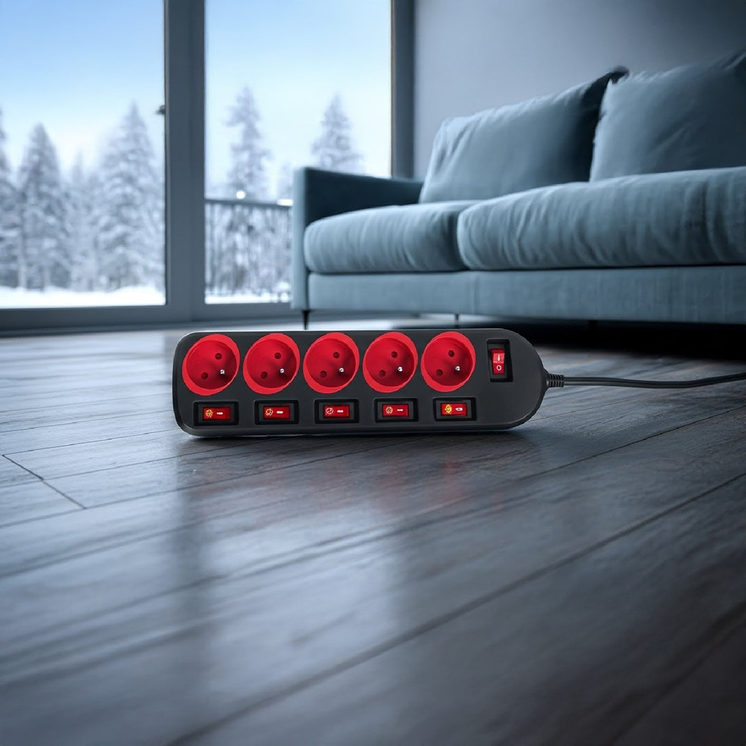 Napájacia lišta Maclean, predlžovací kábel s 5 zásuvkami, s prepínačmi, 250 VAC/10A, 1,5 m, MCE204