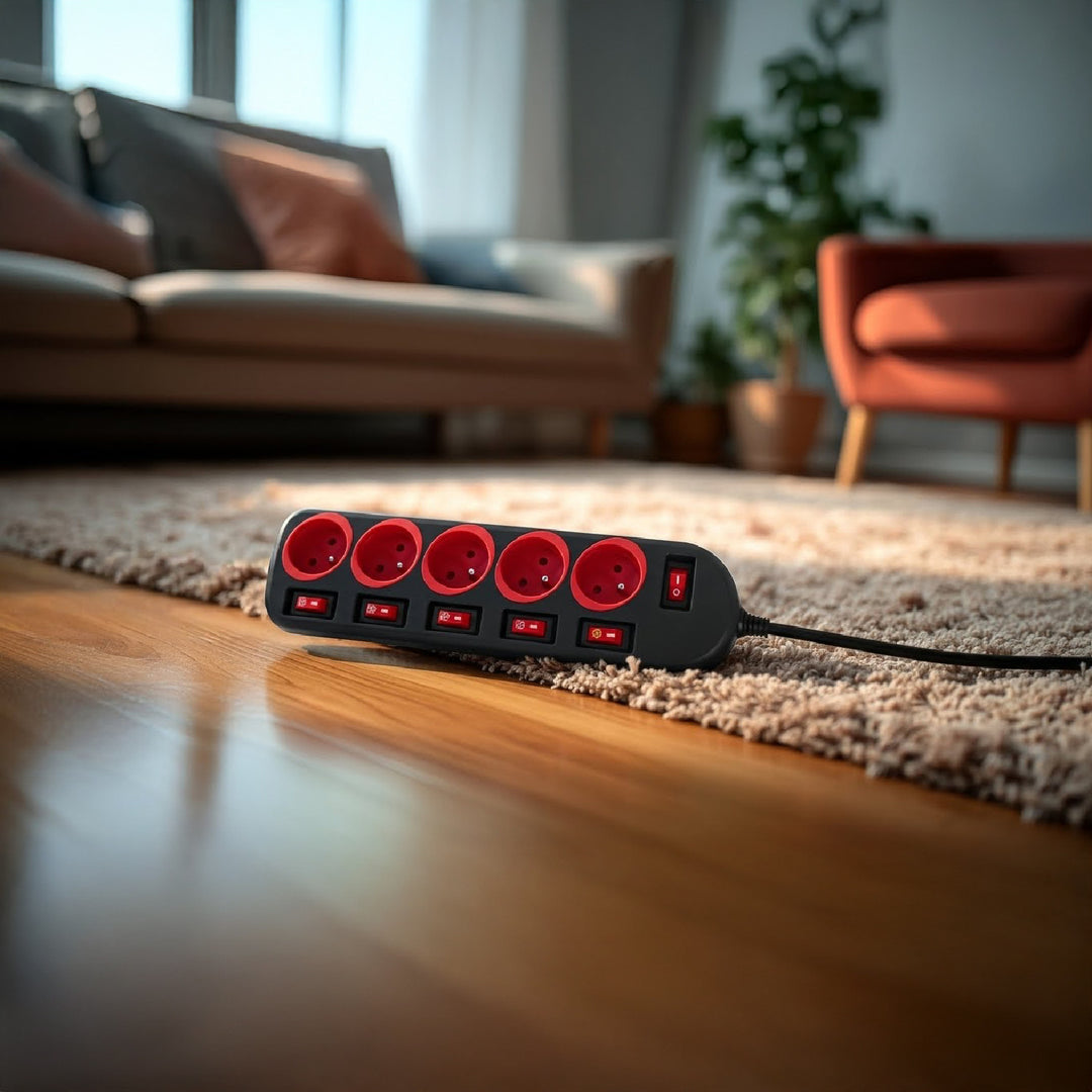 Napájacia lišta Maclean, predlžovací kábel s 5 zásuvkami, s prepínačmi, 250 VAC/10A, 1,5 m, MCE204