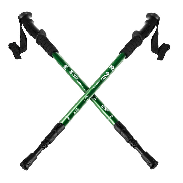 Hliníkové palice na nordic walking, 65–135 cm, teleskopické, zelené