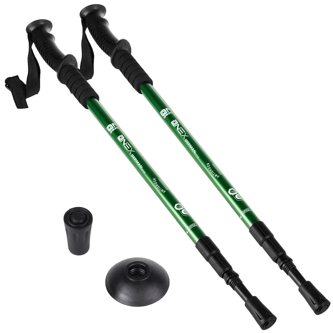 Hliníkové palice na nordic walking, 65–135 cm, teleskopické, zelené