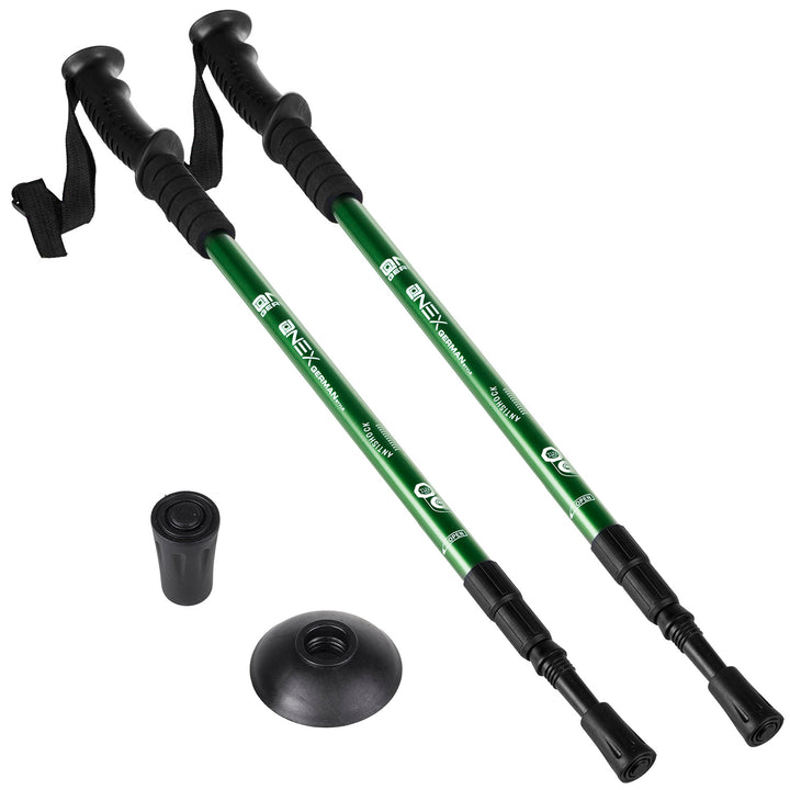 Hliníkové palice na nordic walking, 65–135 cm, teleskopické, zelené
