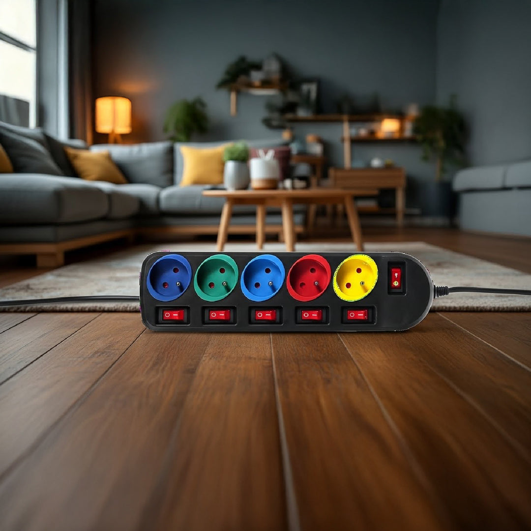 Predlžovacia lišta s 5 zásuvkami a vypínačmi Maclean Energy MCE204M 250VAC/10A 1,5m Multi farba