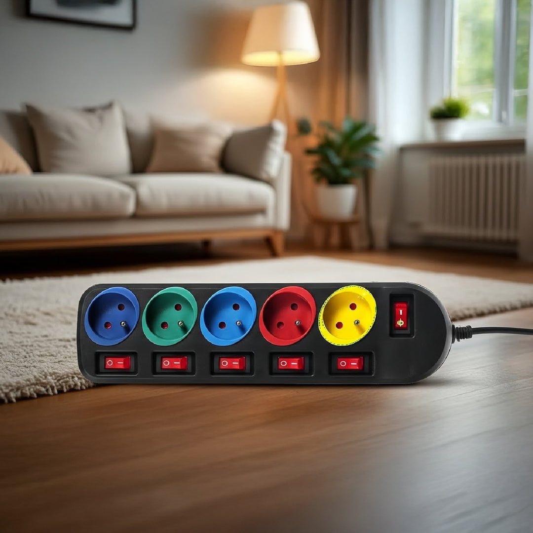 Predlžovacia lišta s 5 zásuvkami a vypínačmi Maclean Energy MCE204M 250VAC/10A 1,5m Multi farba