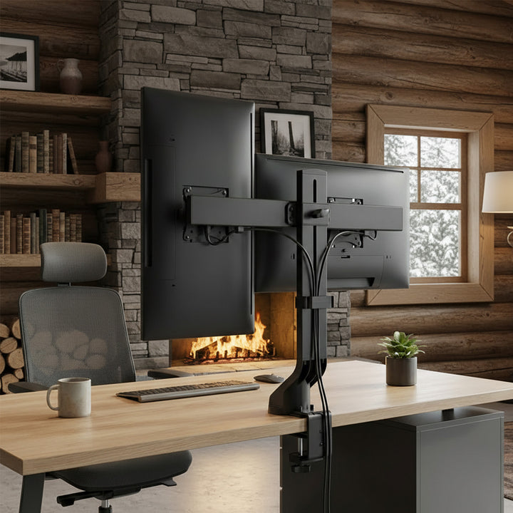 Držiak pre dva monitory / dvojitý monitor 17"-27" 14kg Maclean MC-854 VESA 75x75 100x100 vhodný pre MC-848 a MC-849