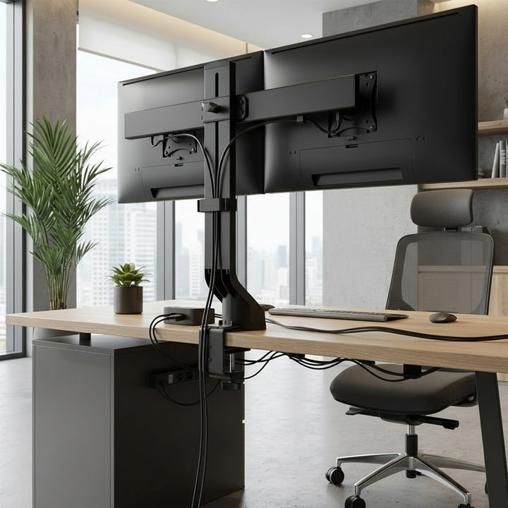 Držiak pre dva monitory / dvojitý monitor 17"-27" 14kg Maclean MC-854 VESA 75x75 100x100 vhodný pre MC-848 a MC-849