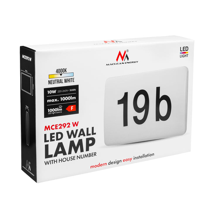 LED svietidlo Maclean, domové číslo, so senzorom súmraku, biele, max. 10 W, IP65, neutrálna farba (4000 K), max. 1000 lm, MCE292 W