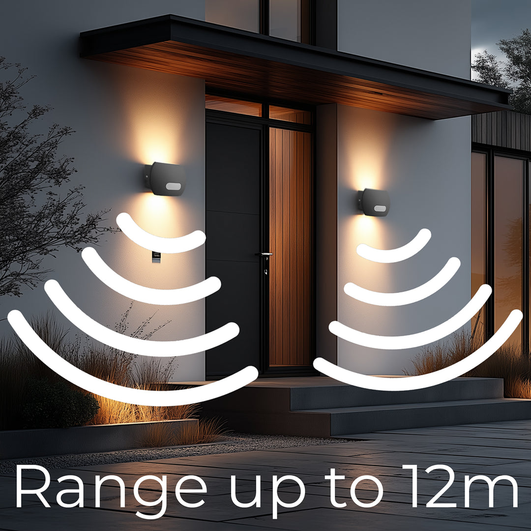 Maclean Energy MCE366 - PC+ALU, 20W (1600lm) Neutrálna biela 4000K IP65 sivá LED nástenná lampa s PIR senzorom