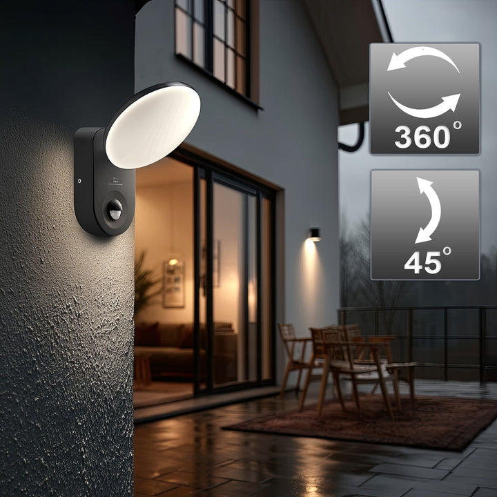 Nástenná LED lampa s PIR senzorom Maclean Energy MCE367 - PC+ALU, 15W (1100lm) Neutrálna biela 4000K IP65 sivá