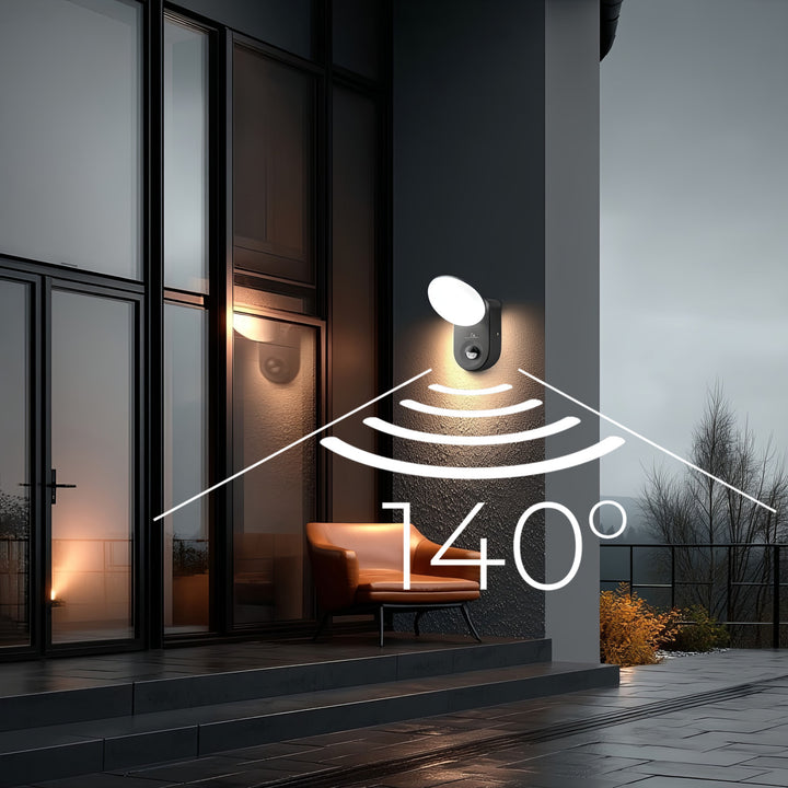 Nástenná LED lampa s PIR senzorom Maclean Energy MCE367 - PC+ALU, 15W (1100lm) Neutrálna biela 4000K IP65 sivá