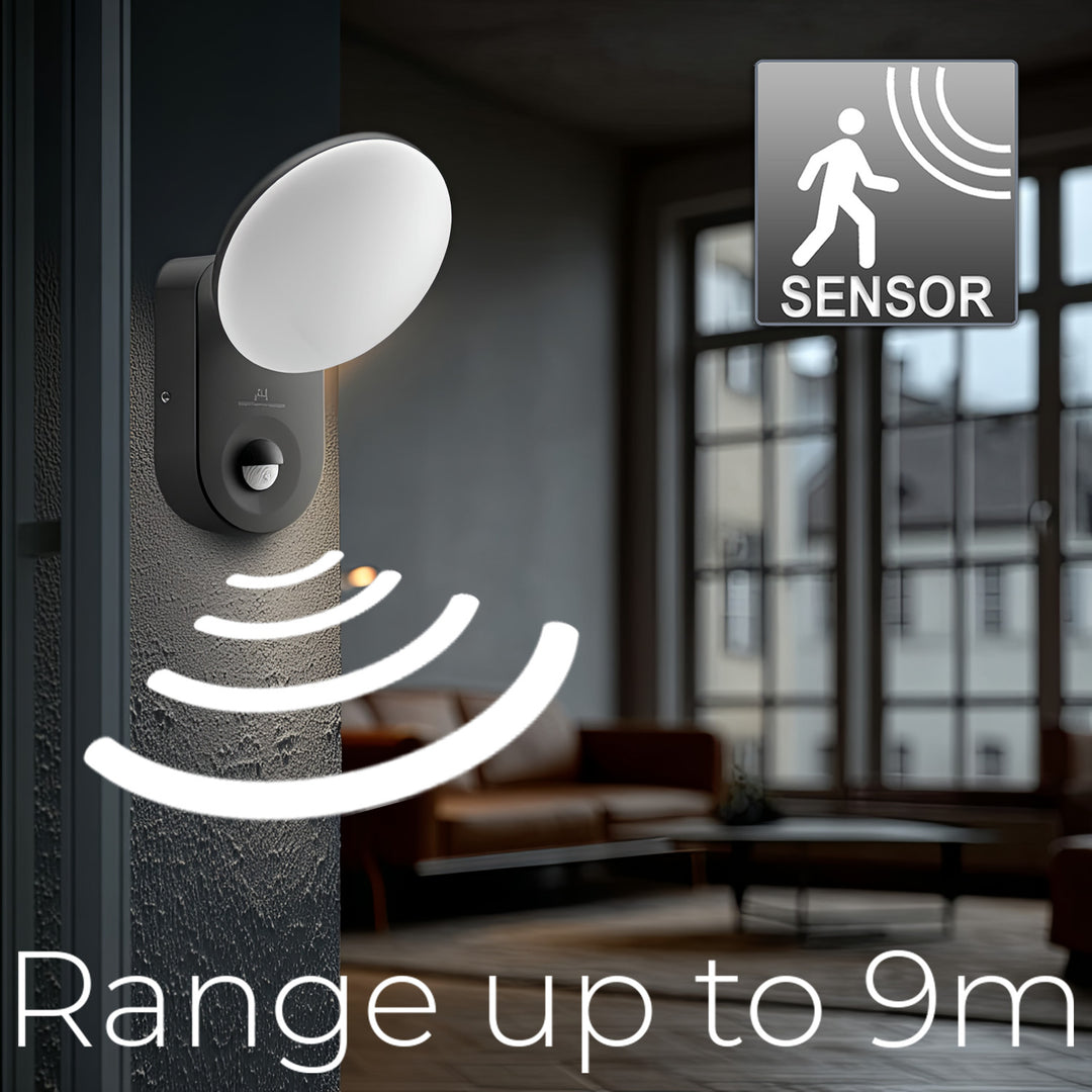 Nástenná LED lampa s PIR senzorom Maclean Energy MCE367 - PC+ALU, 15W (1100lm) Neutrálna biela 4000K IP65 sivá