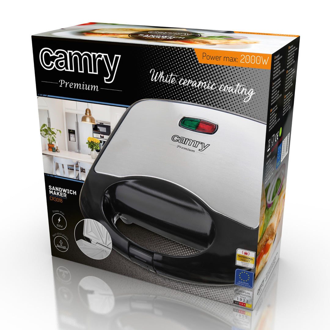Sendvičovač Camry, keramický nepriľnavý povrch, max. výkon 850 W, CR 3018