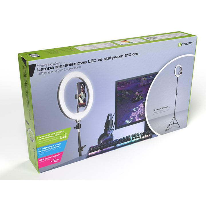 Prstencové svetlo RING 30cm TRACER so statívom 210cm