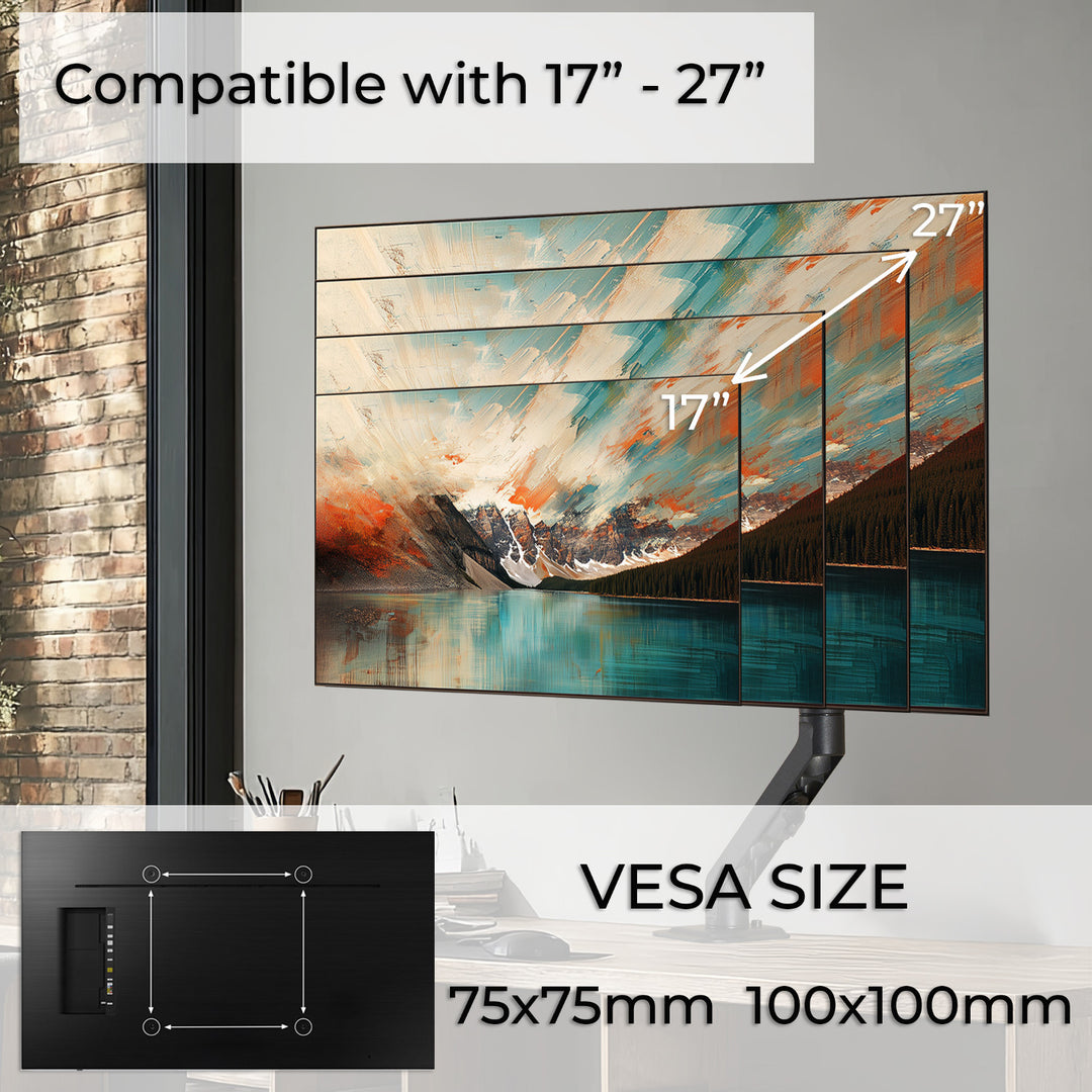 Univerzálny stolový držiak pre monitor Maclean, plynová pružina 17"-27" 7 kg, VESA 75x75,100x100, MC-906
