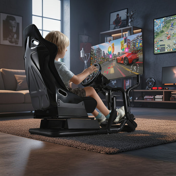 Pretekársky simulátor Kokpit 3 v 1 Sedadlo do 130 kg Držiak radiacej páky Stojan na riadidlá Držiak TV do 50" Max. Vesa 400x200 ...