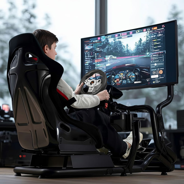 Pretekársky simulátor Kokpit 3 v 1 Sedadlo do 130 kg Držiak radiacej páky Stojan na riadidlá Držiak TV do 50" Max. Vesa 400x200 ...