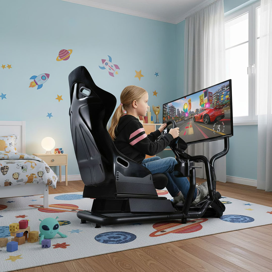 Pretekársky simulátor Kokpit 3 v 1 Sedadlo do 130 kg Držiak radiacej páky Stojan na riadidlá Držiak TV do 50" Max. Vesa 400x200 ...