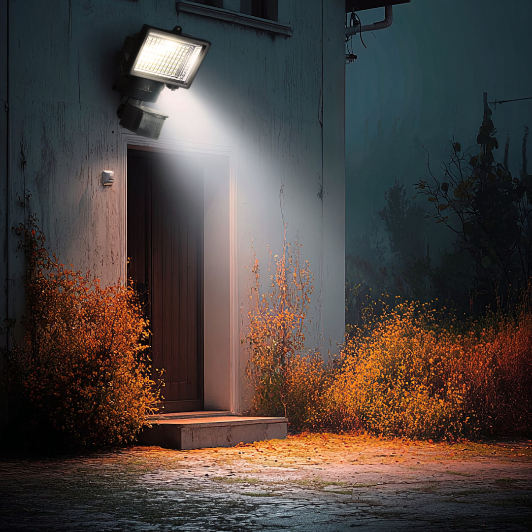 Solárny LED reflektor s detektorom pohybu Maclean Energy IP44, 6W, 360lm, 6000K studená biela, Li-ion akumulátor 2400 mAh, 5,5V DC MCE442