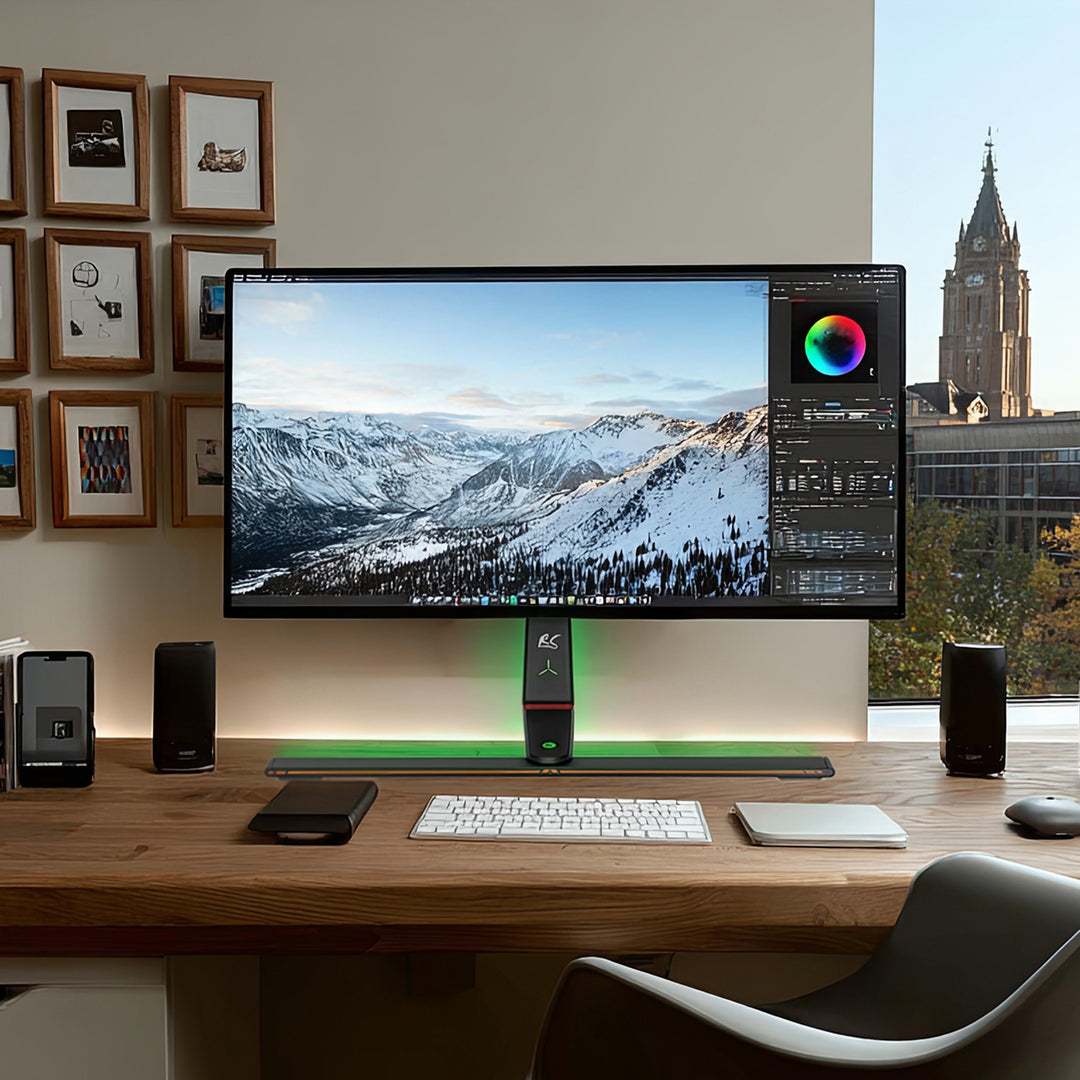 Držiak na herný monitor NanoRS, výškovo nastaviteľný, RGB LED, 32-55", max. VESA 400x400, max. 40 kg, RS167