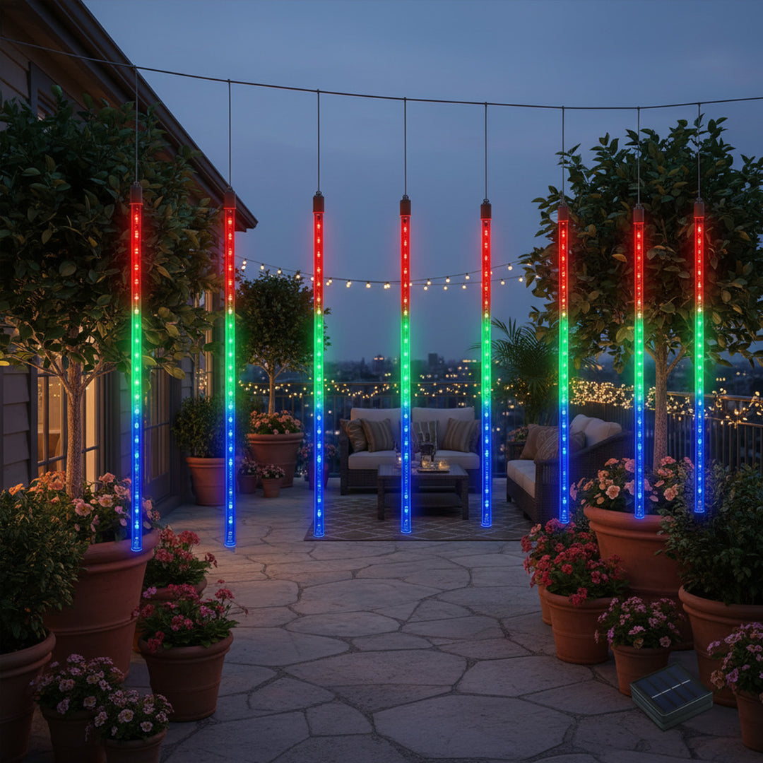 Maclean MCE411 Solárne LED svetlá 2,4 m, 144 LED diód, LED režim, 800mAh Li batéria, padajúce rampúchy
