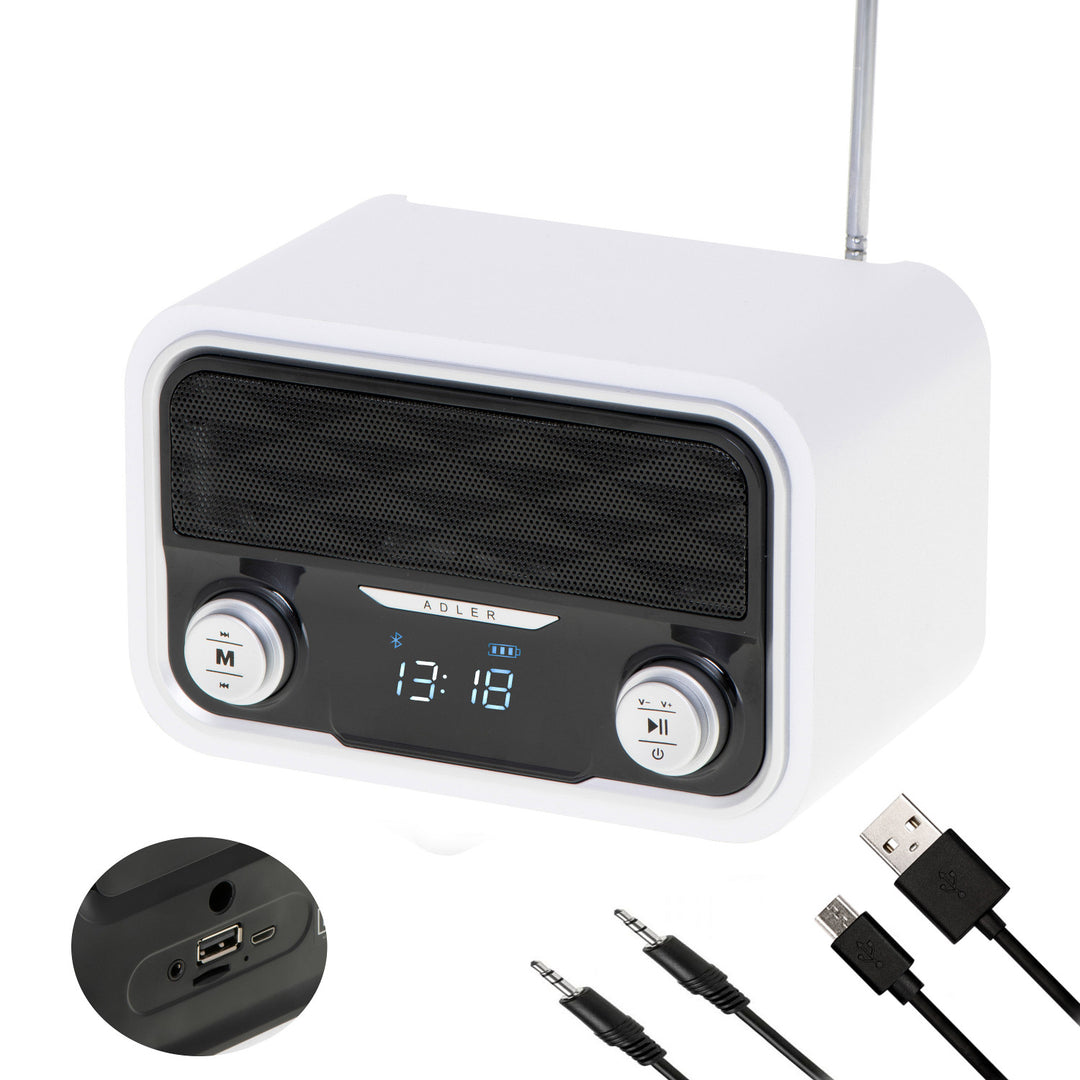 Rádio FM Bluetooth 1800 mAh SD USB MP3 AUX LCD Adler AD 1185