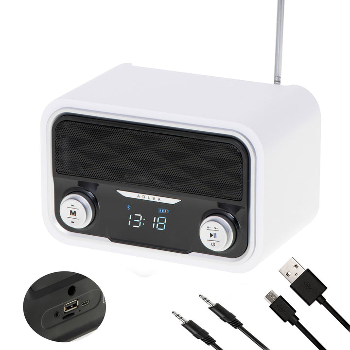 Rádio FM Bluetooth 1800 mAh SD USB MP3 AUX LCD Adler AD 1185