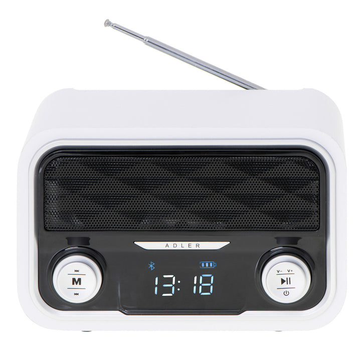 Rádio FM Bluetooth 1800 mAh SD USB MP3 AUX LCD Adler AD 1185