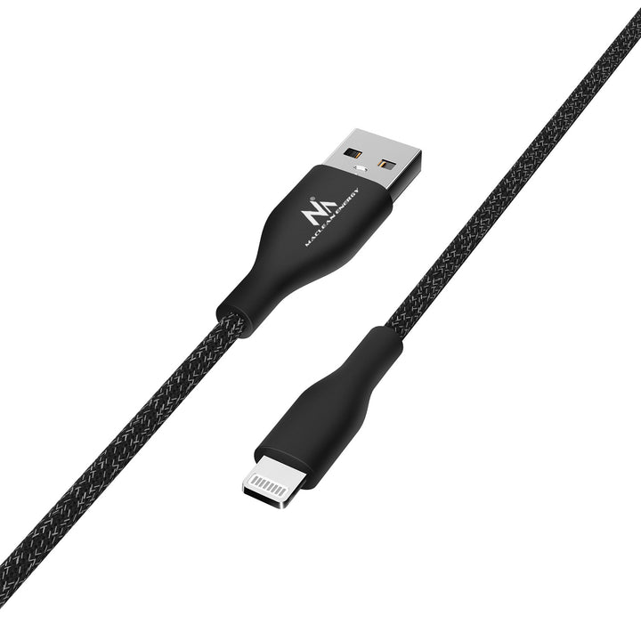 MFi kábel s osvetlením (vyrobený pre iPhone / iPod / iPad) podporujúci rýchle nabíjanie 2,4A Maclean Energy MCE845B čierny dĺžka 1m 5V/2,4A - prenos dát
