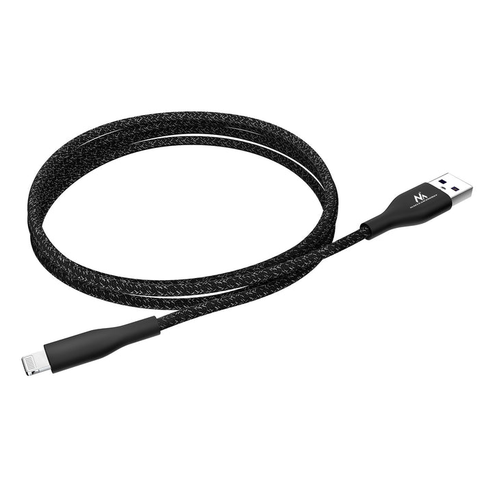 MFi kábel s osvetlením (vyrobený pre iPhone / iPod / iPad) podporujúci rýchle nabíjanie 2,4A Maclean Energy MCE845B čierny dĺžka 1m 5V/2,4A - prenos dát