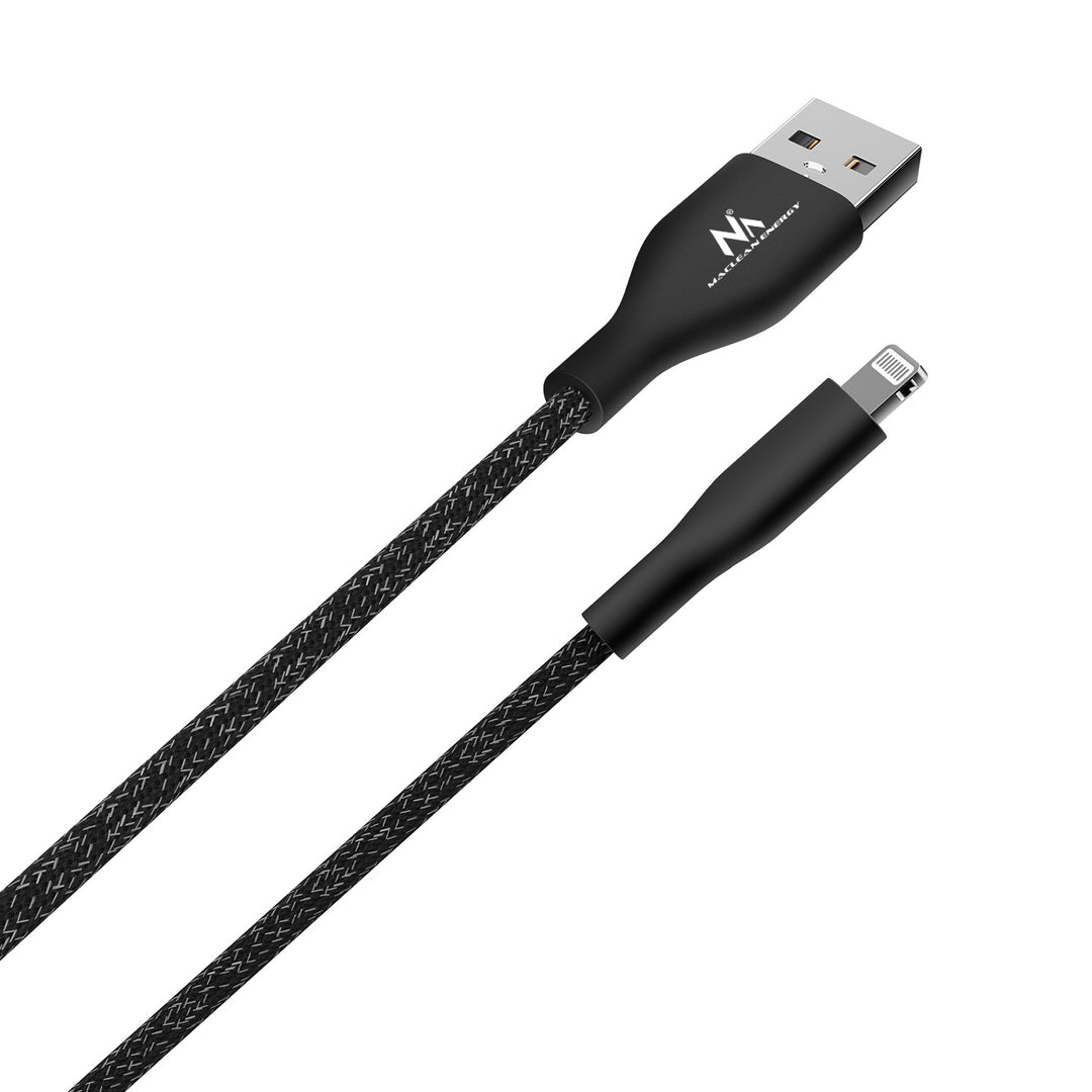 MFi kábel s osvetlením (vyrobený pre iPhone / iPod / iPad) podporujúci rýchle nabíjanie 2,4A Maclean Energy MCE845B čierny dĺžka 1m 5V/2,4A - prenos dát