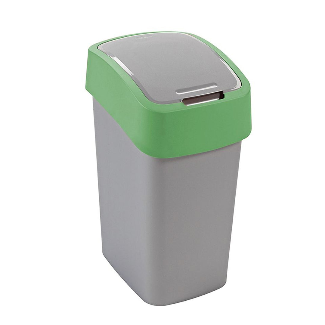 Odpadkový kôš Cuver, triedenie, s vekom, sivý, zelený rám, 25 l, Flip Bin