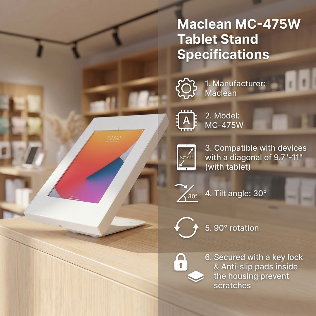 Maclean Reklamný držiak na tablet, nástenný/kancelársky držiak so zámkom, 9,7"-11", iPad/iPad Air/iPad Pro, Samsung Galaxy Tab A/Tab A7/Tab S6 Lite, MC-475W