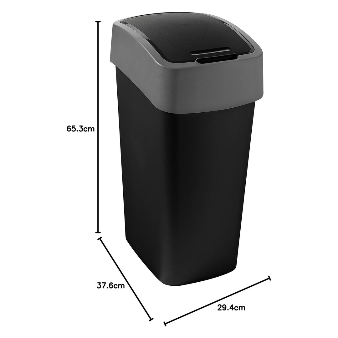 Cuver odpadkový kôš, triedenie, s vekom, čierny, strieborný rám, 50 l, Flip Bin