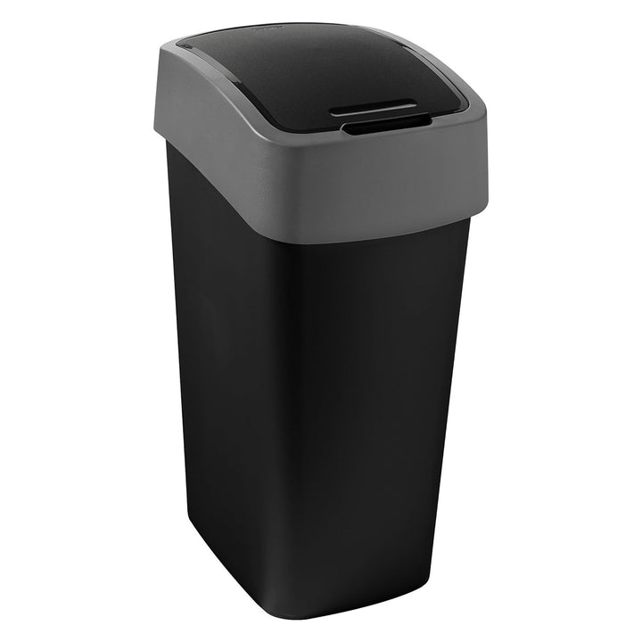 Cuver odpadkový kôš, triedenie, s vekom, čierny, strieborný rám, 50 l, Flip Bin