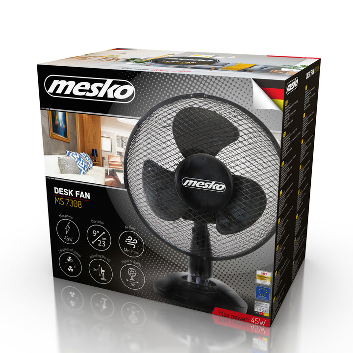 Stolný ventilátor 23cm 45W Mesko MS 7308, oscilácia, dve rýchlosti ventilátora