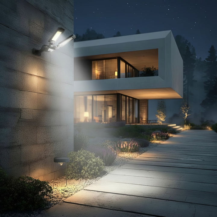 Solárne pouličné svietidlo so snímačom pohybu a súmraku IP54 5W 2x 450 lumenov 6500K dva zdroje svetla Solárne svietidlo s diaľkovým ovládaním Vonkajšie nástenné svietidlo Vonkajšie osvetlenie 3 režimy osvetlenia