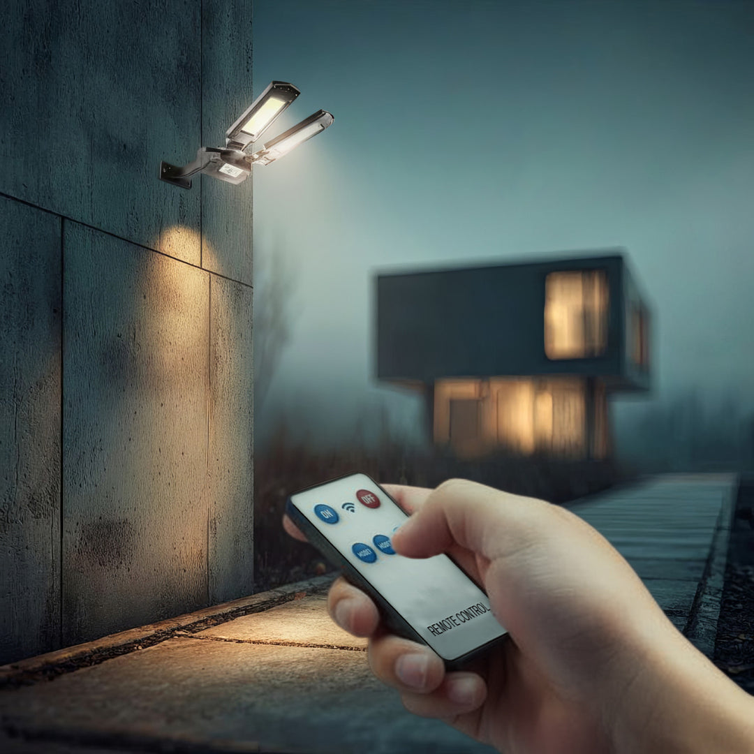 Solárne pouličné svietidlo so snímačom pohybu a súmraku IP54 5W 2x 450 lumenov 6500K dva zdroje svetla Solárne svietidlo s diaľkovým ovládaním Vonkajšie nástenné svietidlo Vonkajšie osvetlenie 3 režimy osvetlenia