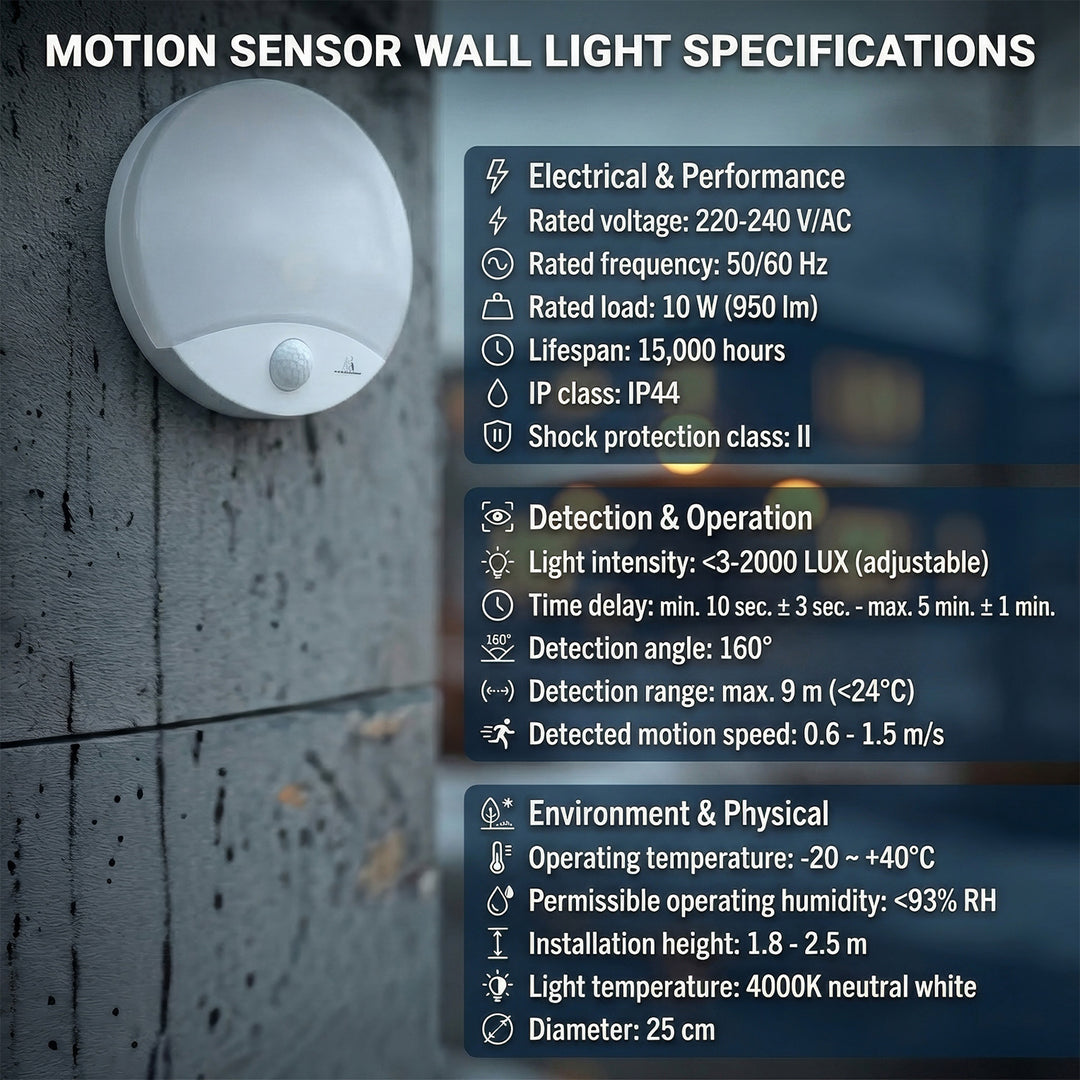 LED lampa Maclean s detektorom pohybu, infračervená, biela, 10W, IP44, prirodzená biela (4000K), 900lm, MCE357 W