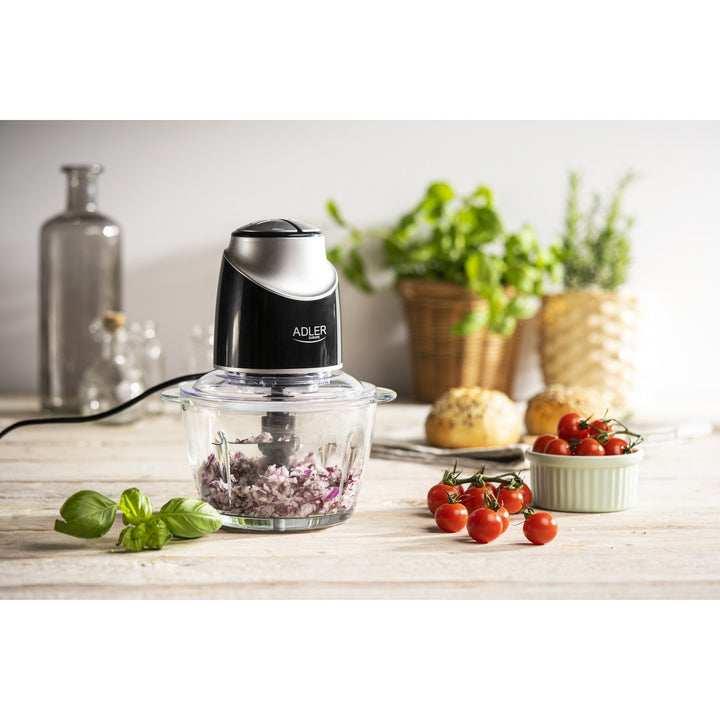 Sekáčik so sklenenou miskou Adler AD 4082 300W nože z nehrdzavejúcej ocele