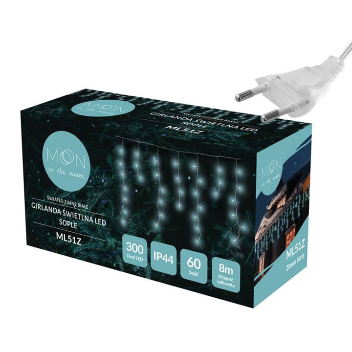 Svetelná girlanda ML51Z 60 icicles 300 Led 8m studená biela IP44