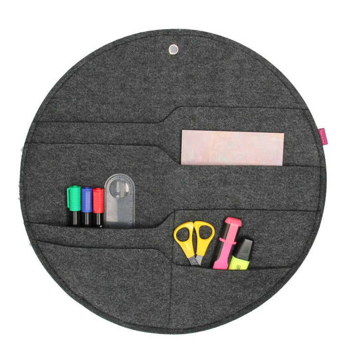 Filcový nástenný organizér Bertoni Circle XL priemer 45 cm - antracitový, 4 vrecká