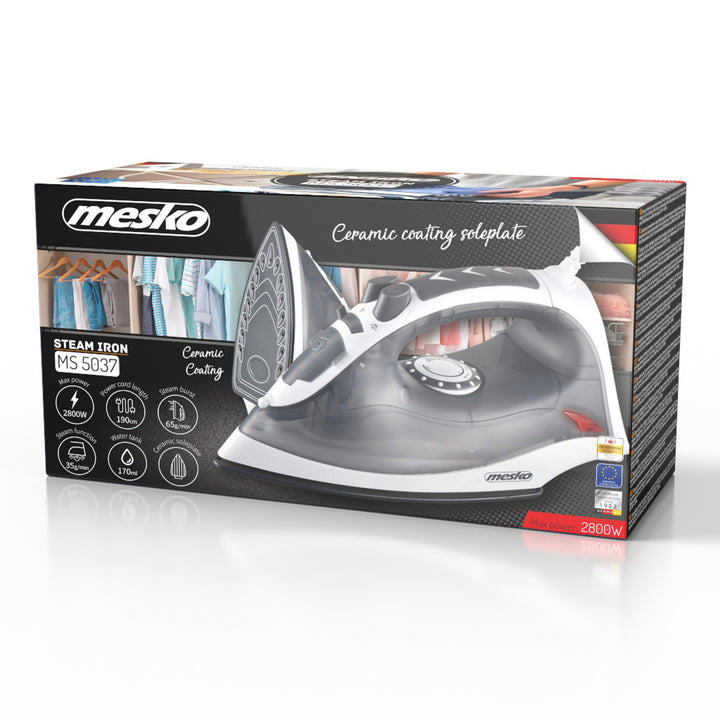 Parová žehlička Mesko, výkon 2800 W, keramická žehliaca plocha, MS 5037